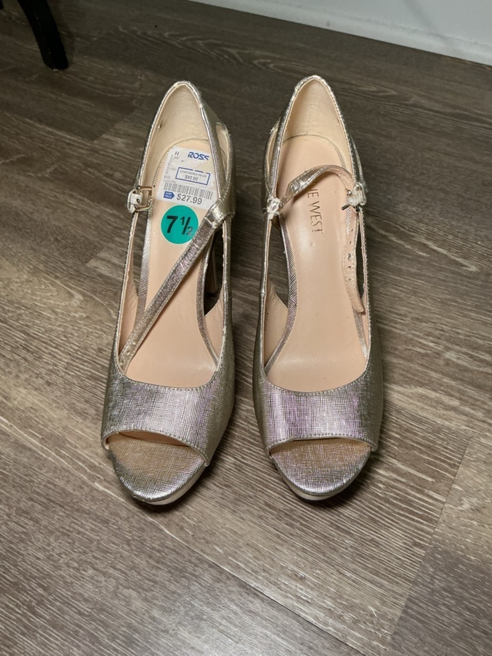 Nine West Gold Peep-Toe Mary Jane Heels - Picture 2 of 14